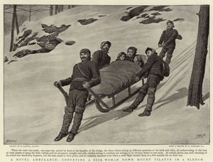 病気の女性をそりでピラトゥス山に運ぶ新しい救急車 作： Robert Barnes